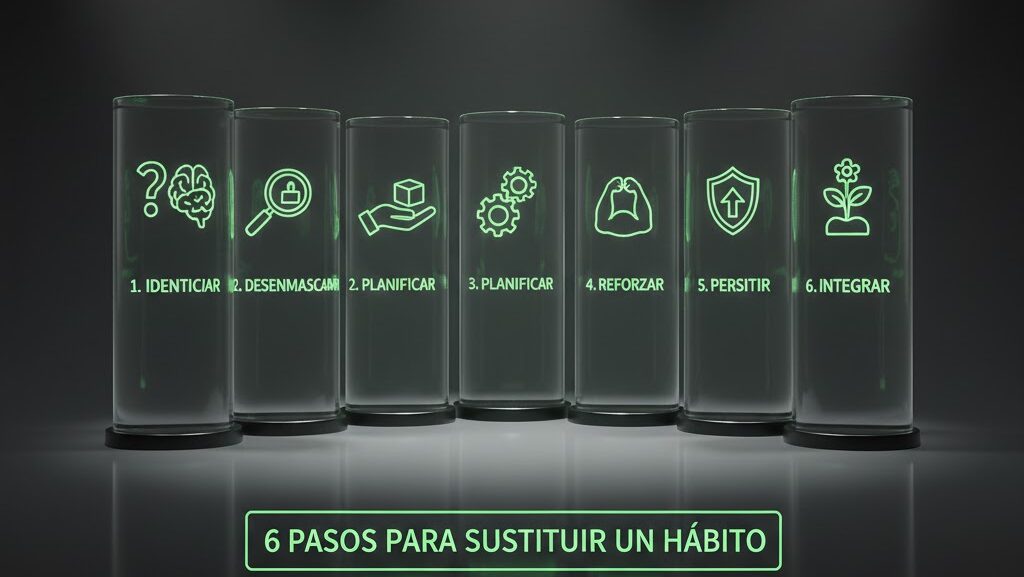 imagen representa los 6 pasos para sustituir un hábito